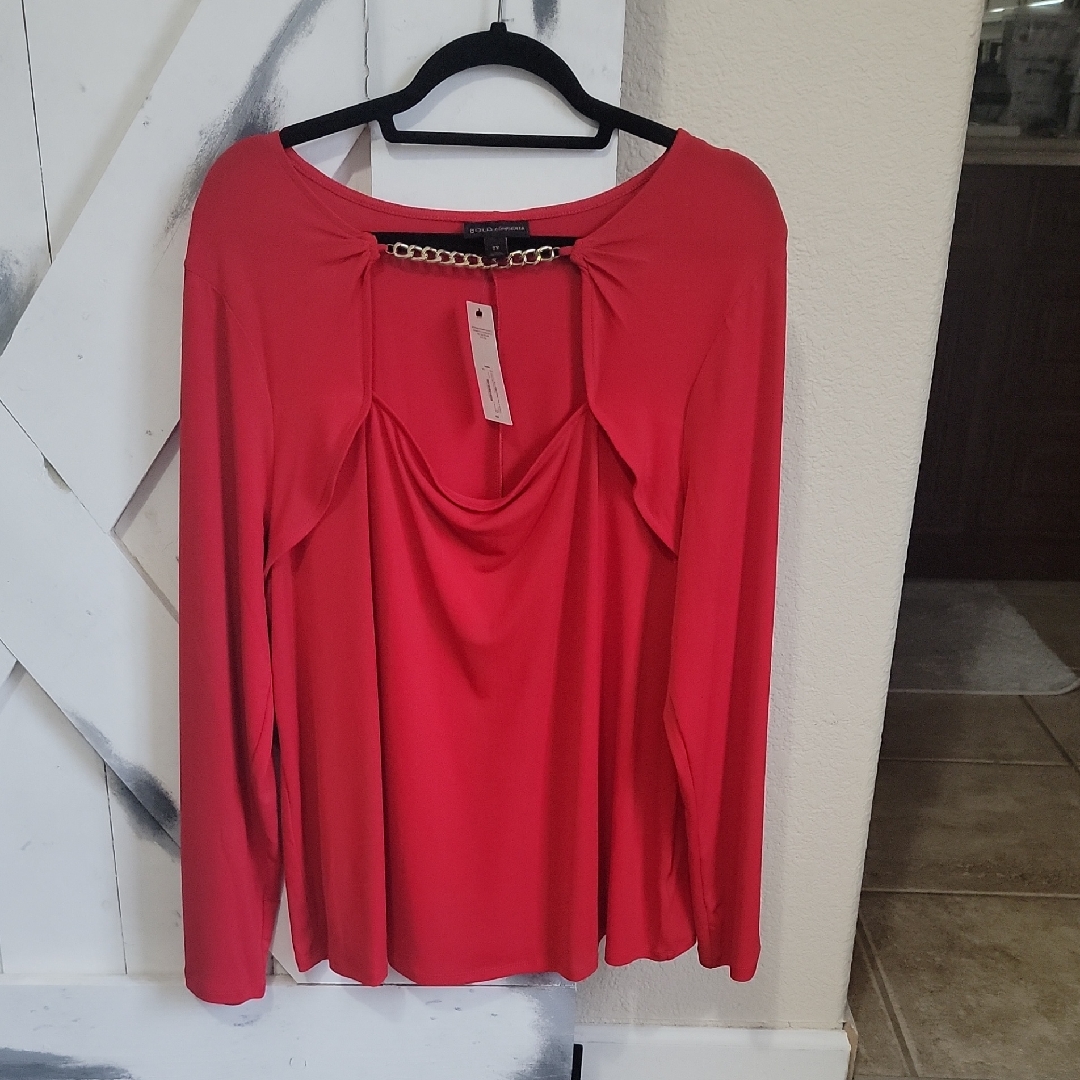 Bold Elements Scarlet Blouse With Chain Accent